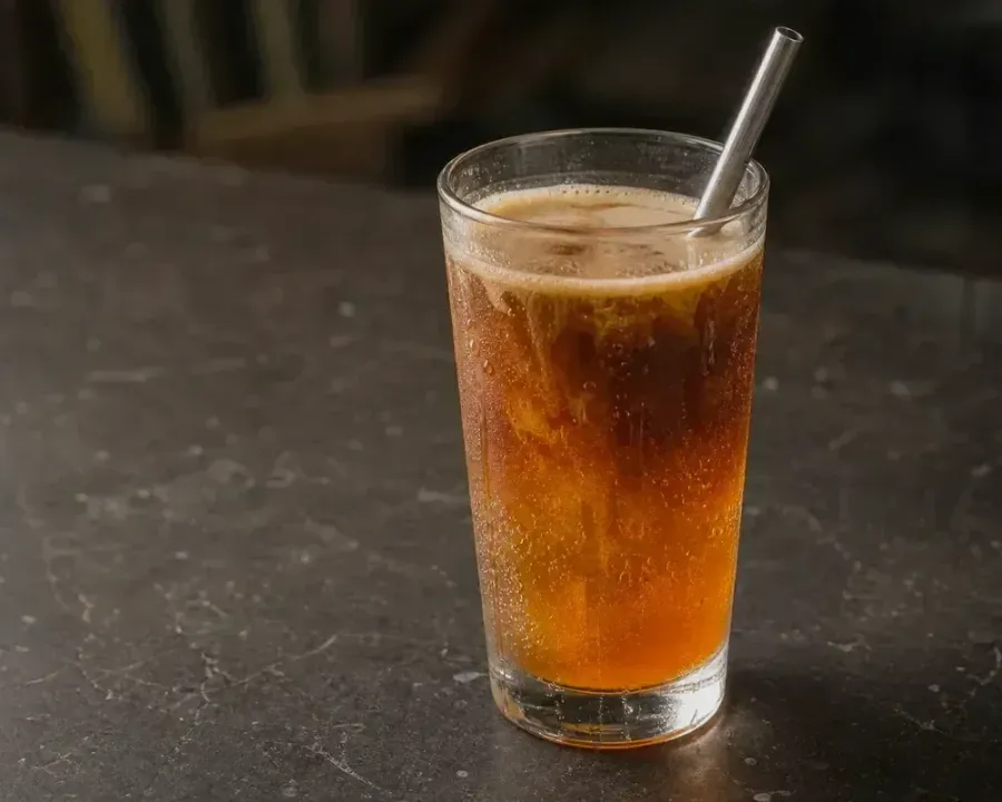 深色木桌上的萊茵咖啡 萊茵日落 飲品成品照